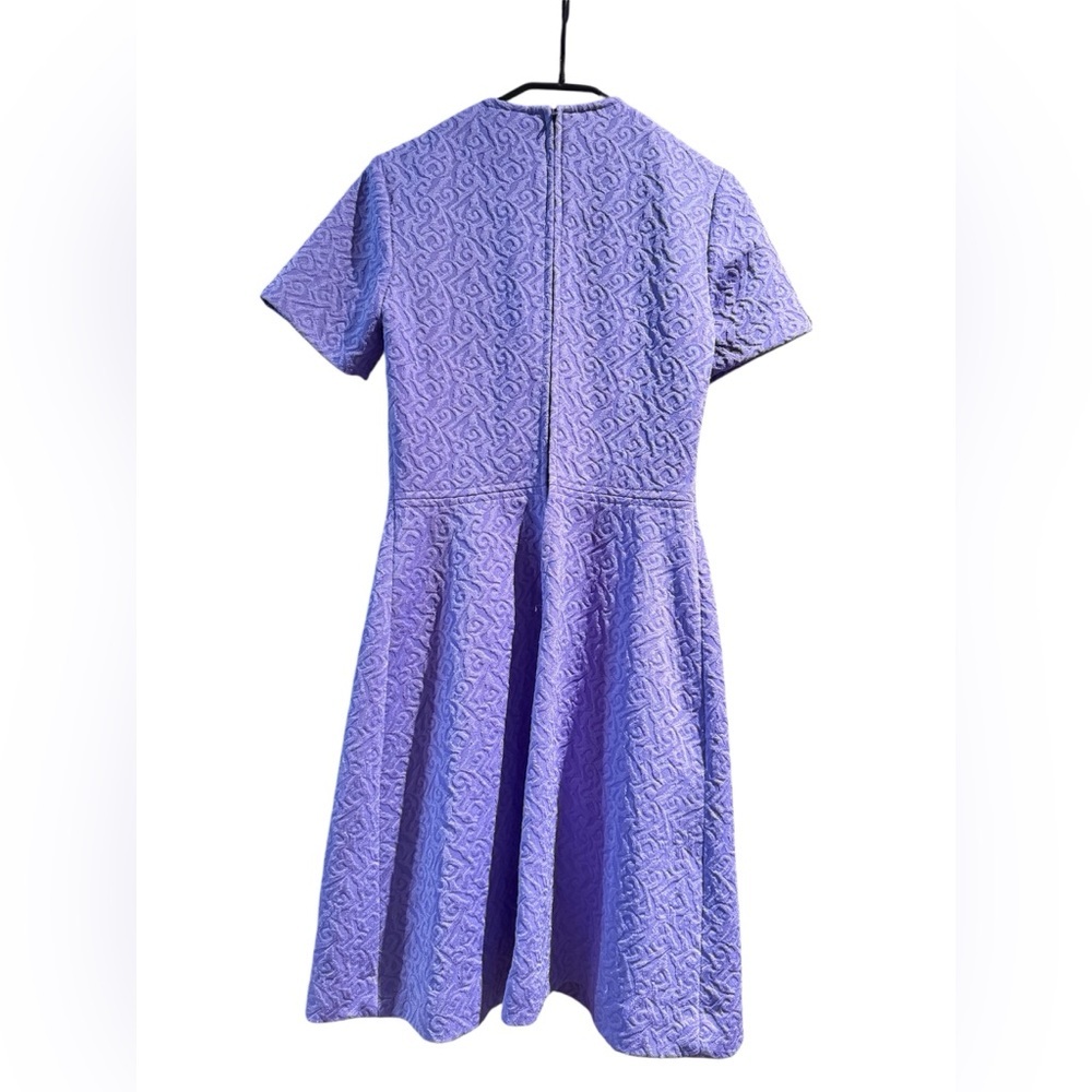Vintage Purple Textured Jacquard Dress Short Sleeve A-Line Retro Mod 60s 70s - Picture 2 of 2